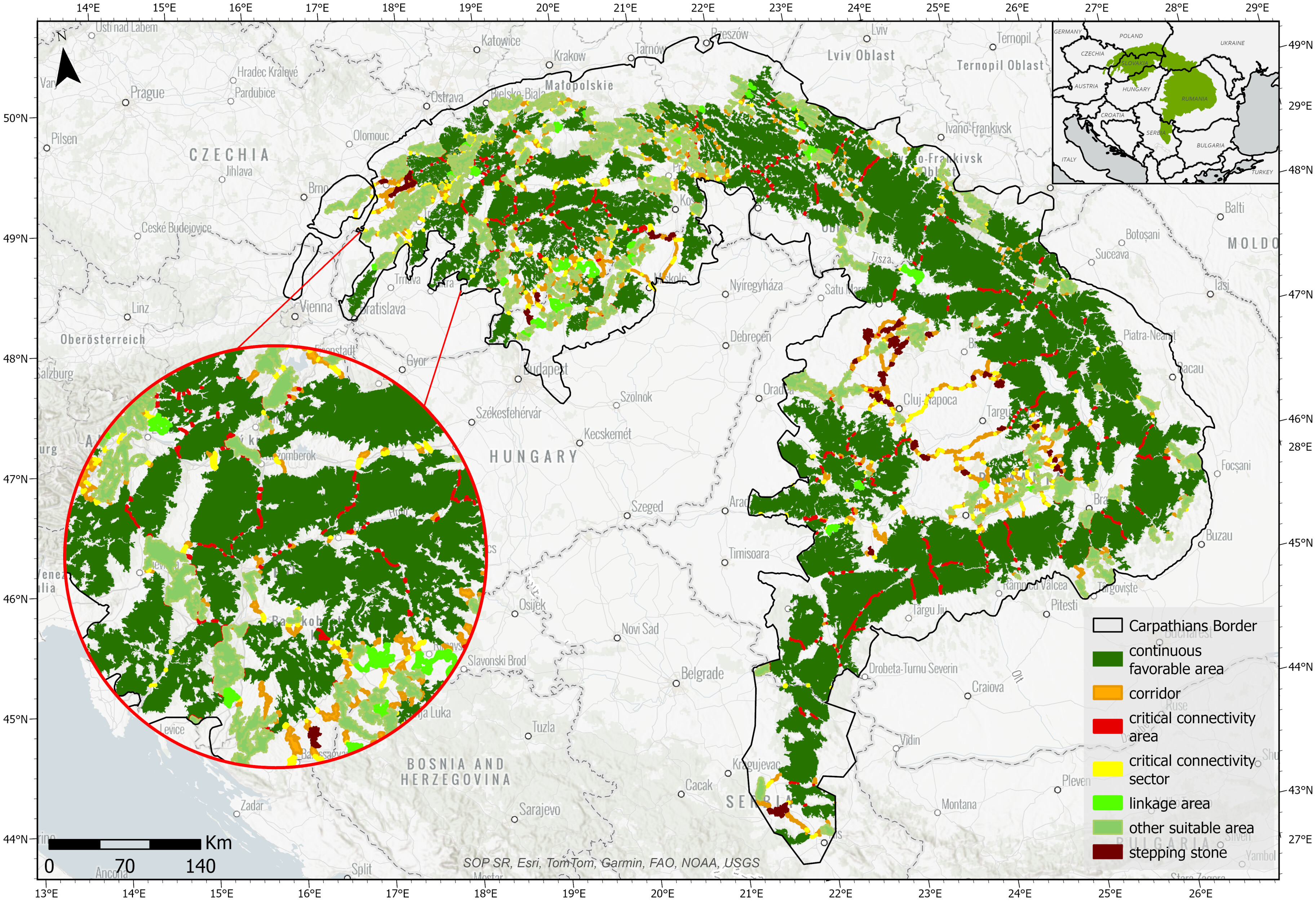 Ecological network for large carnivores in the Carpathian Ecoregion